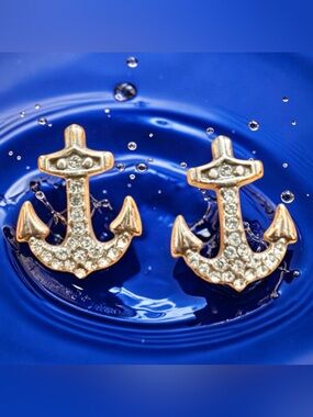 Brighton Silver Crystal Anchor Stud Earrings. NWT